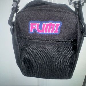 Umi Black Messenger Bag with Pink Logo